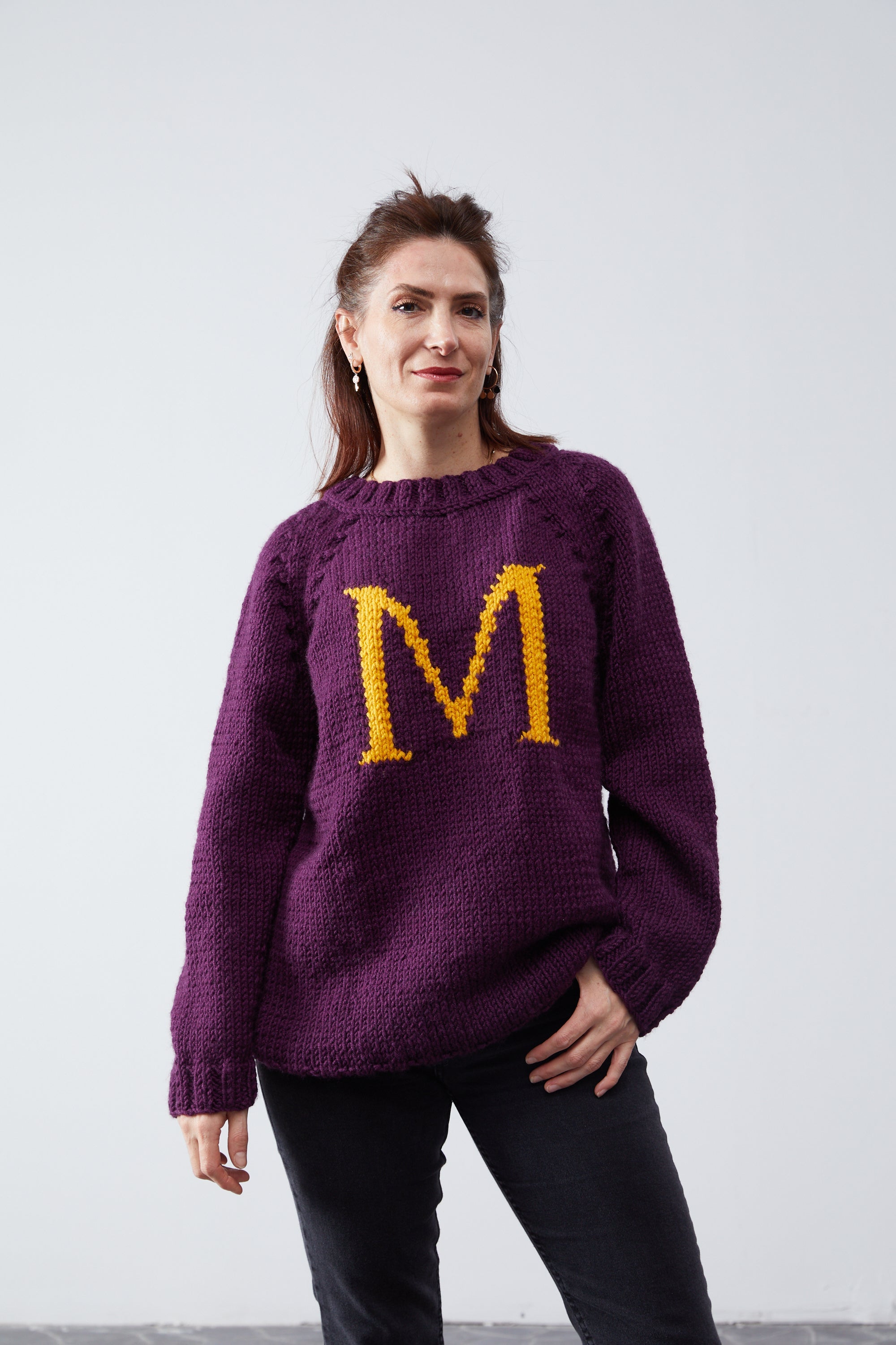 Purple Monogram Weasley jumper portrait view
