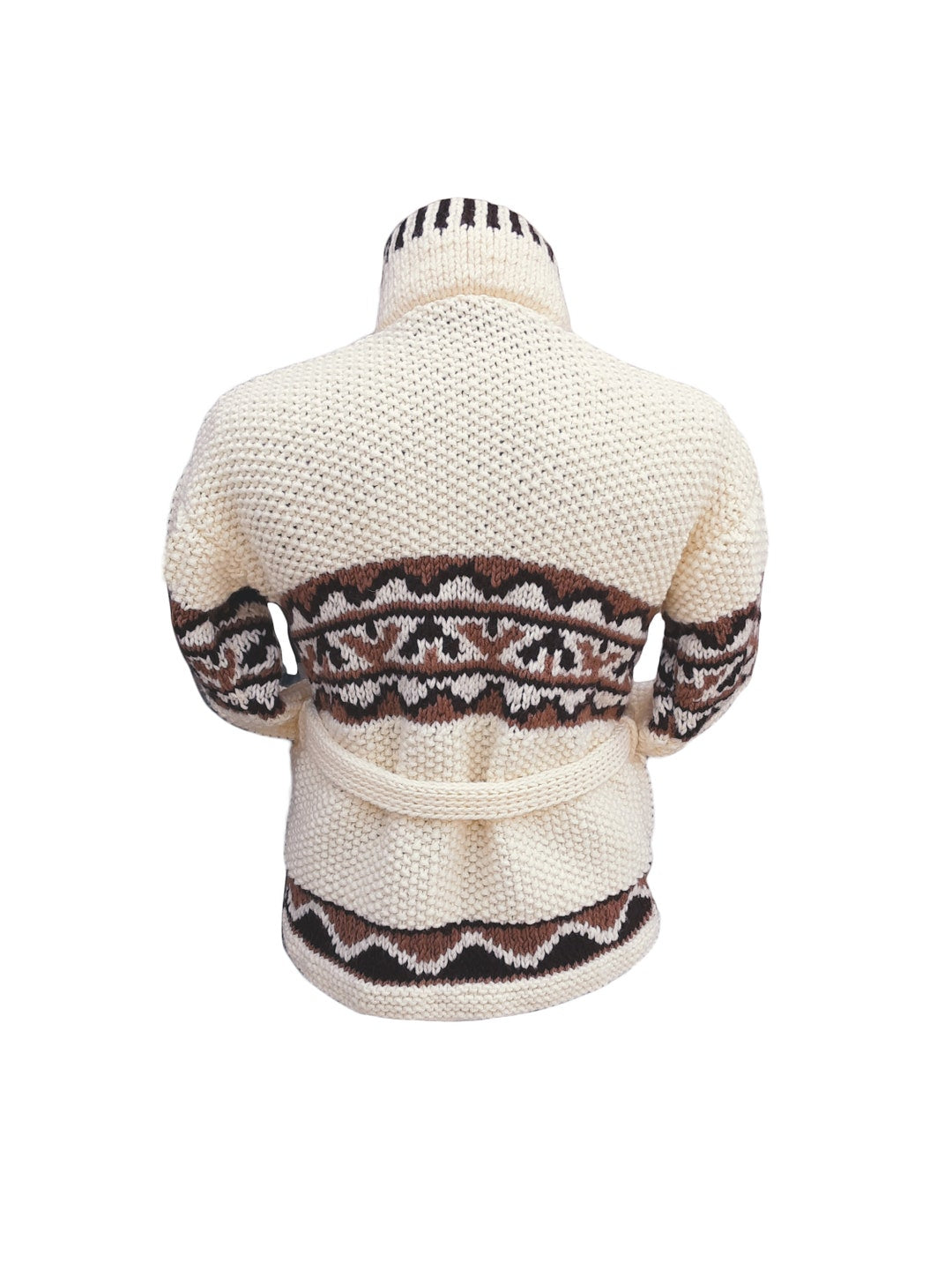 Cream cardigan with high neck and belt