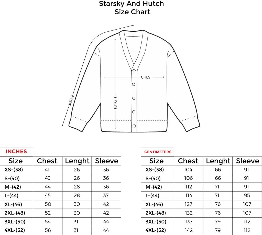 Size chart in inches and centimeters, XS-38 through 4XL-52
