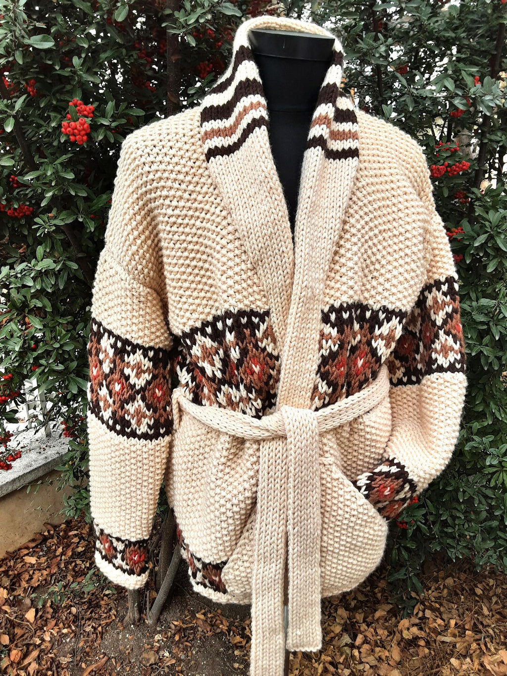 Marilyn Belted Cardigan in Light Brown — front view