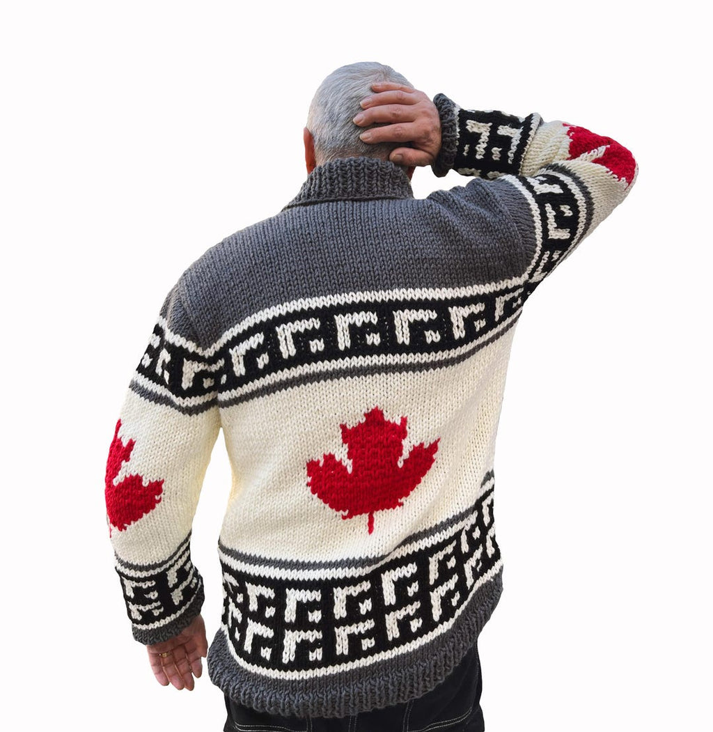 Canadian maple leaf sweater geometric border