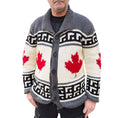 Maple Leaf Canada cardigan grey base with red maple leaf and geometric pattern