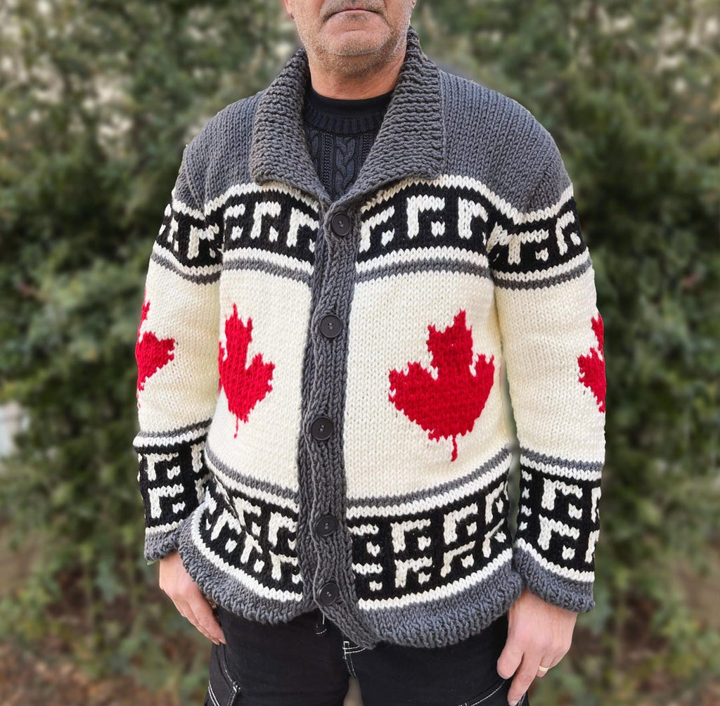 Maple leaf cardigan button-up collared