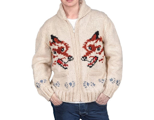 Fox cardigan with snowflake patterns at hem