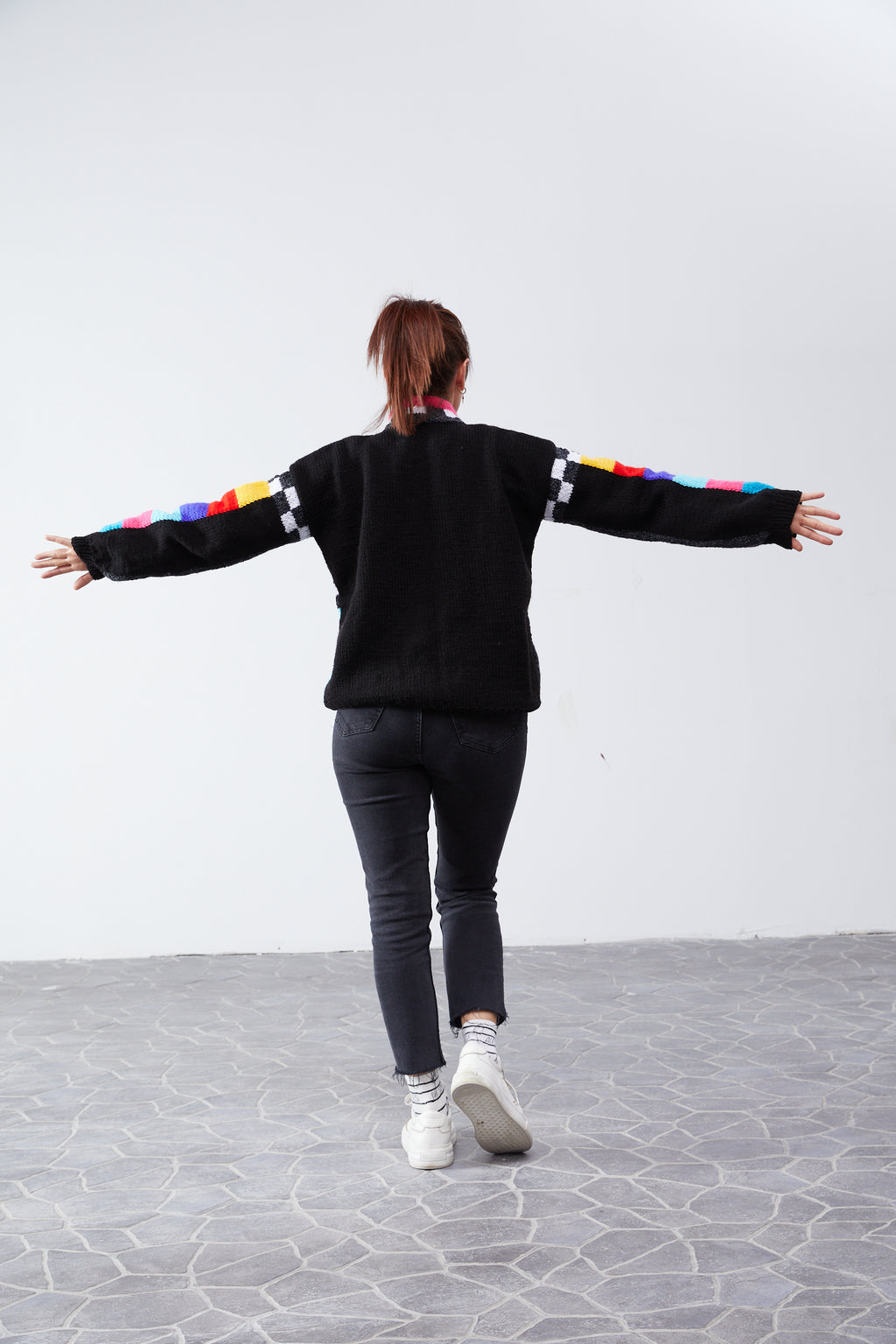 No Signal TV sweater back view, plain charcoal back