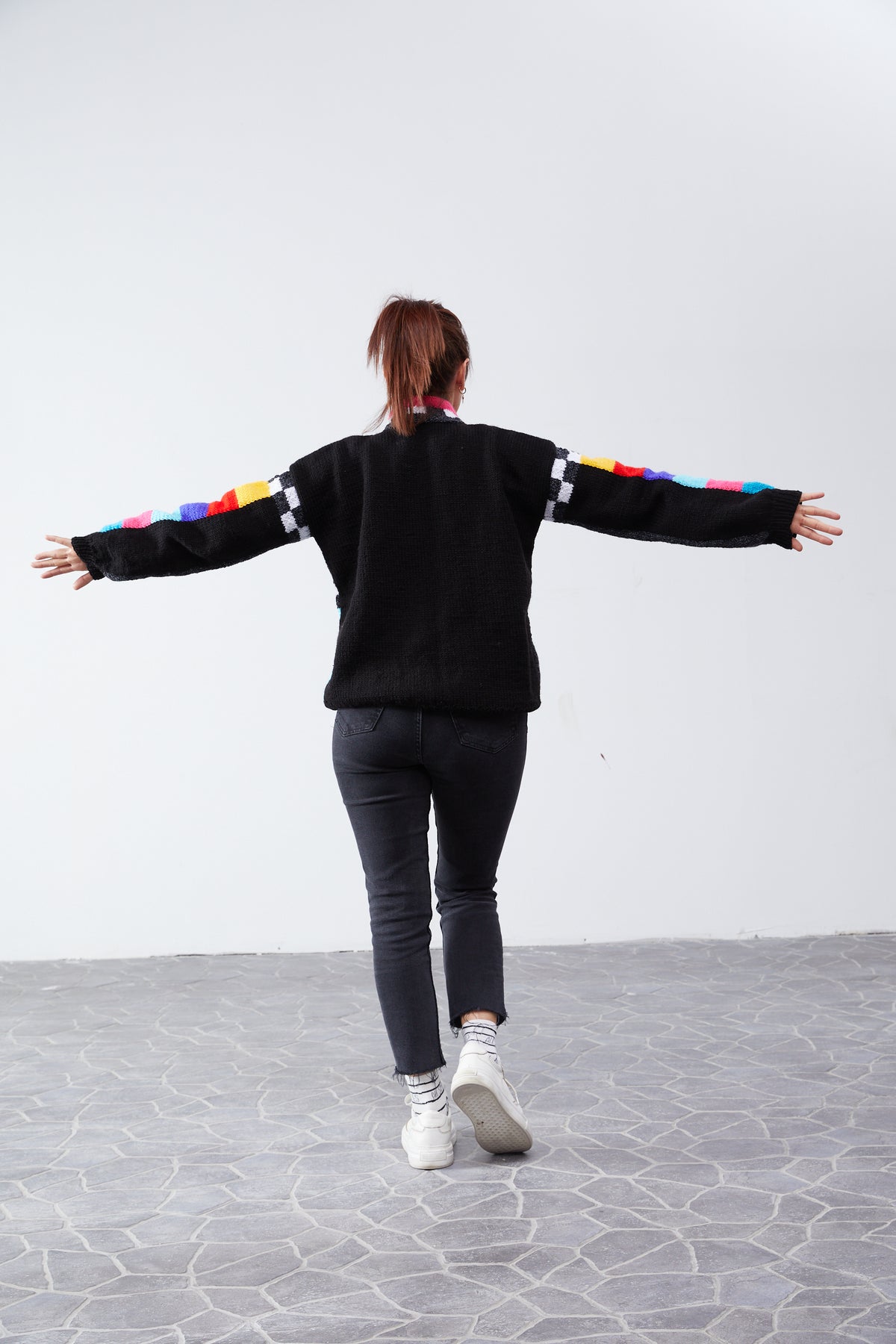 No Signal TV sweater back view, plain charcoal back